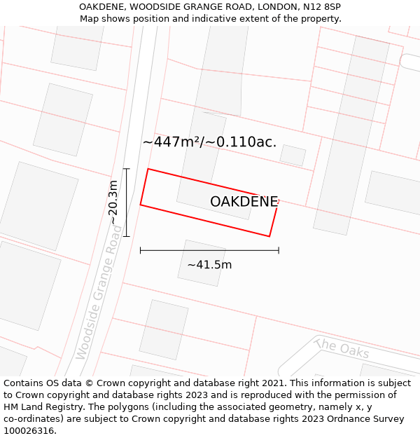 OAKDENE, WOODSIDE GRANGE ROAD, LONDON, N12 8SP: Plot and title map