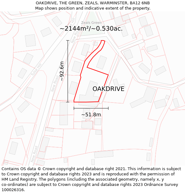 OAKDRIVE, THE GREEN, ZEALS, WARMINSTER, BA12 6NB: Plot and title map