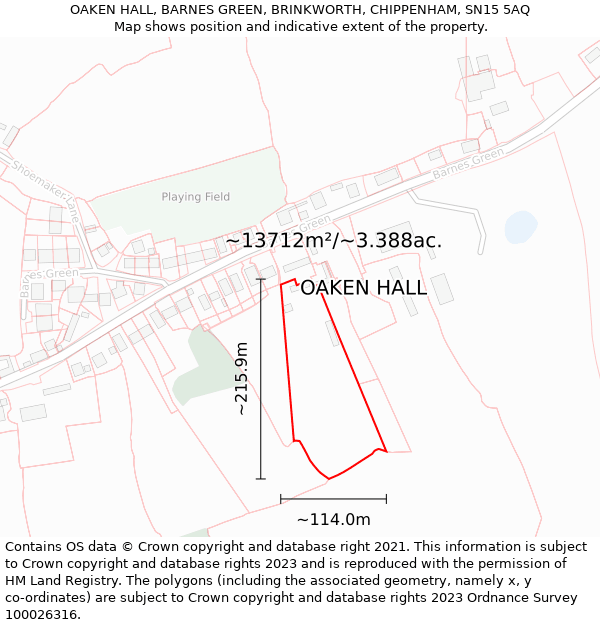 OAKEN HALL, BARNES GREEN, BRINKWORTH, CHIPPENHAM, SN15 5AQ: Plot and title map