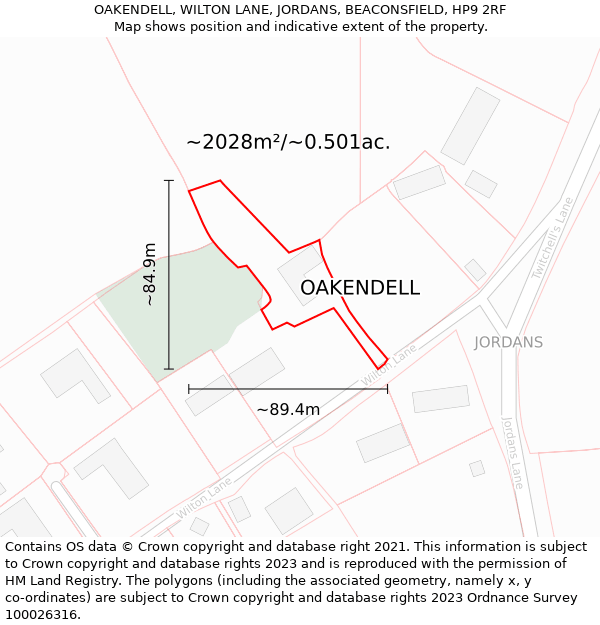 OAKENDELL, WILTON LANE, JORDANS, BEACONSFIELD, HP9 2RF: Plot and title map