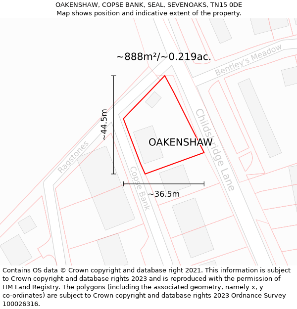 OAKENSHAW, COPSE BANK, SEAL, SEVENOAKS, TN15 0DE: Plot and title map