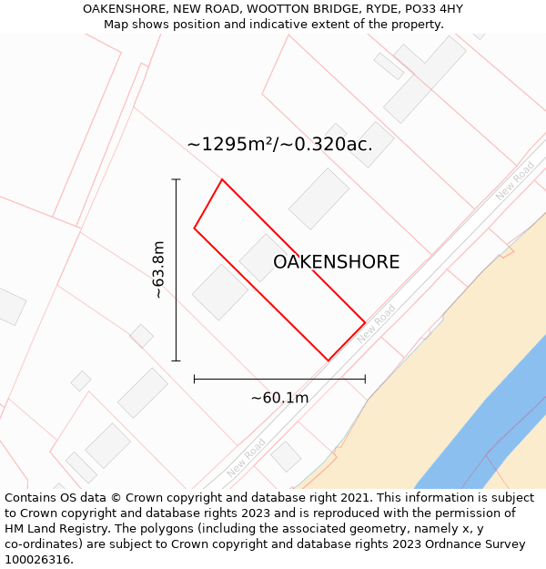 OAKENSHORE, NEW ROAD, WOOTTON BRIDGE, RYDE, PO33 4HY: Plot and title map