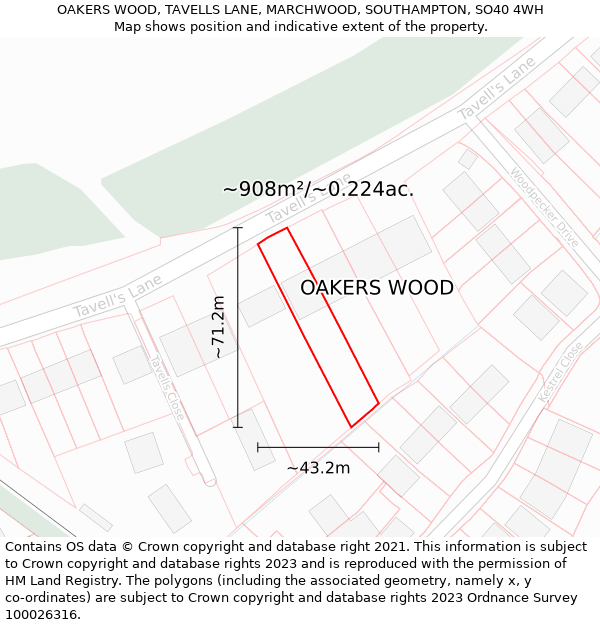 OAKERS WOOD, TAVELLS LANE, MARCHWOOD, SOUTHAMPTON, SO40 4WH: Plot and title map