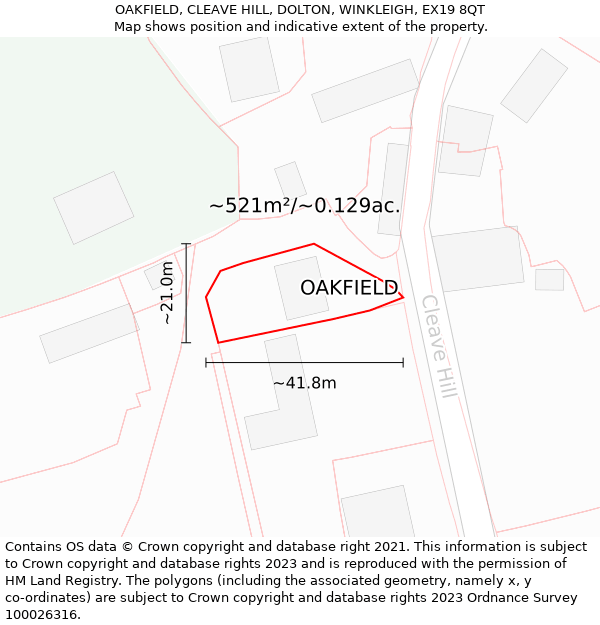 OAKFIELD, CLEAVE HILL, DOLTON, WINKLEIGH, EX19 8QT: Plot and title map