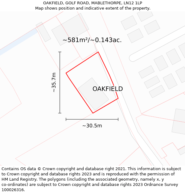 OAKFIELD, GOLF ROAD, MABLETHORPE, LN12 1LP: Plot and title map