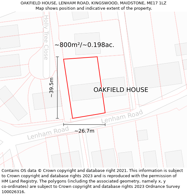 OAKFIELD HOUSE, LENHAM ROAD, KINGSWOOD, MAIDSTONE, ME17 1LZ: Plot and title map