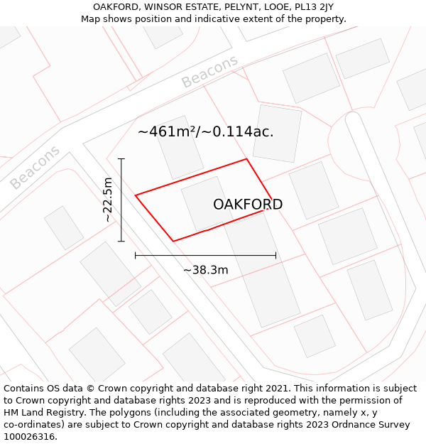 OAKFORD, WINSOR ESTATE, PELYNT, LOOE, PL13 2JY: Plot and title map