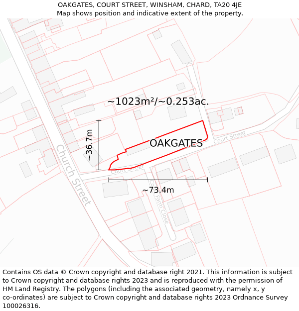 OAKGATES, COURT STREET, WINSHAM, CHARD, TA20 4JE: Plot and title map