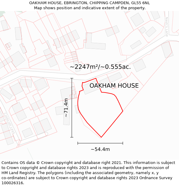 OAKHAM HOUSE, EBRINGTON, CHIPPING CAMPDEN, GL55 6NL: Plot and title map