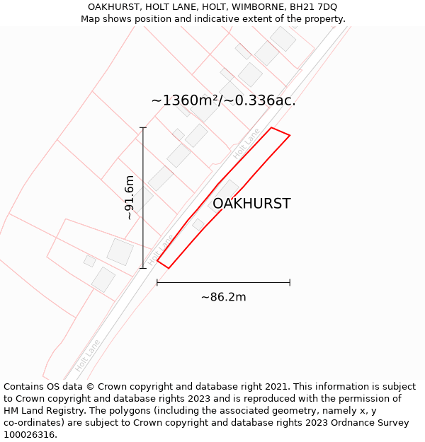 OAKHURST, HOLT LANE, HOLT, WIMBORNE, BH21 7DQ: Plot and title map