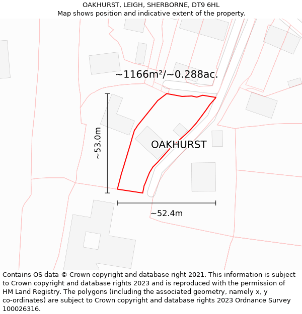 OAKHURST, LEIGH, SHERBORNE, DT9 6HL: Plot and title map