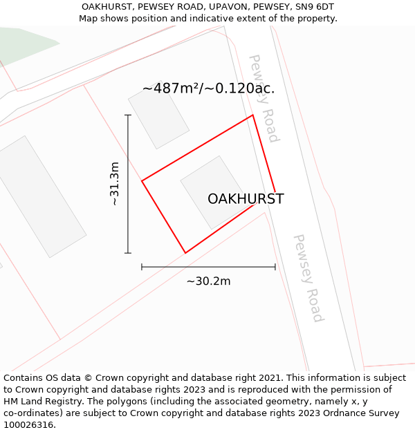 OAKHURST, PEWSEY ROAD, UPAVON, PEWSEY, SN9 6DT: Plot and title map