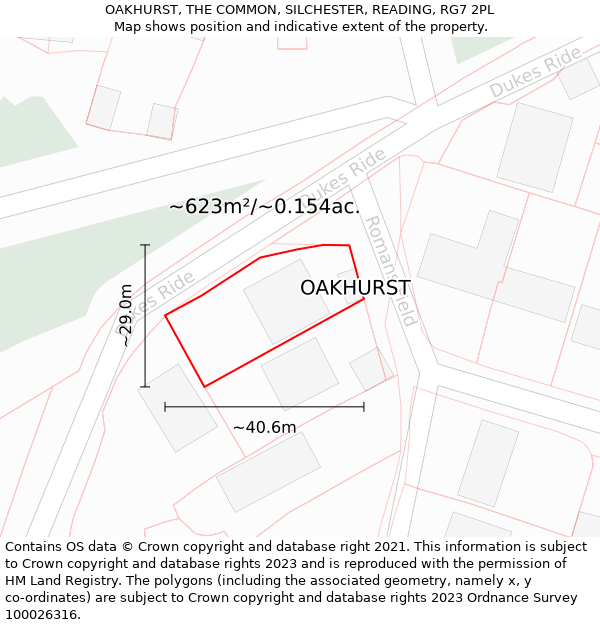 OAKHURST, THE COMMON, SILCHESTER, READING, RG7 2PL: Plot and title map