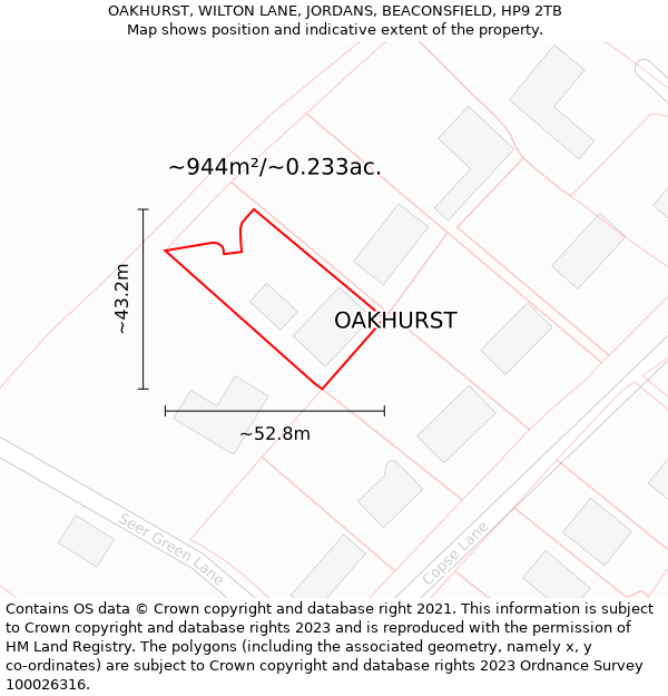 OAKHURST, WILTON LANE, JORDANS, BEACONSFIELD, HP9 2TB: Plot and title map