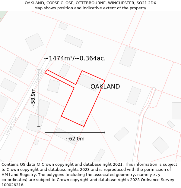 OAKLAND, COPSE CLOSE, OTTERBOURNE, WINCHESTER, SO21 2DX: Plot and title map