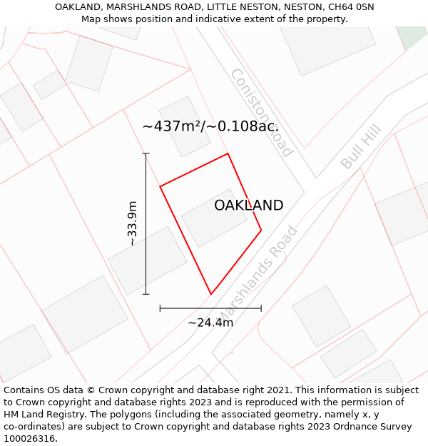 OAKLAND, MARSHLANDS ROAD, LITTLE NESTON, NESTON, CH64 0SN: Plot and title map