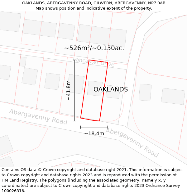 OAKLANDS, ABERGAVENNY ROAD, GILWERN, ABERGAVENNY, NP7 0AB: Plot and title map