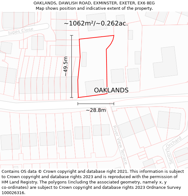 OAKLANDS, DAWLISH ROAD, EXMINSTER, EXETER, EX6 8EG: Plot and title map