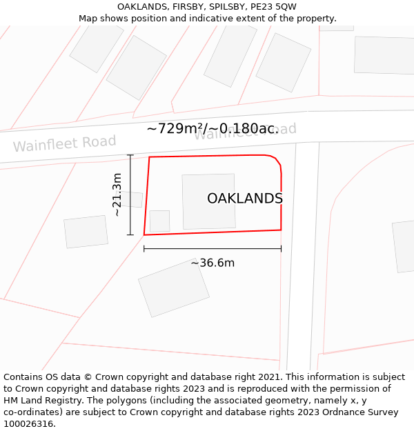 OAKLANDS, FIRSBY, SPILSBY, PE23 5QW: Plot and title map