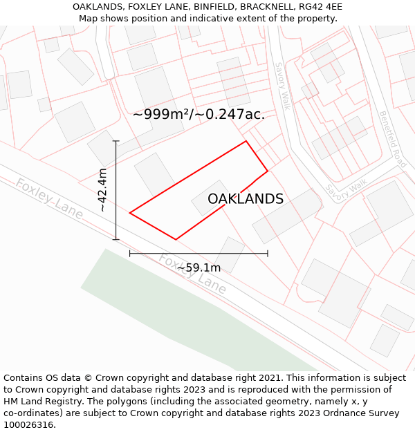 OAKLANDS, FOXLEY LANE, BINFIELD, BRACKNELL, RG42 4EE: Plot and title map