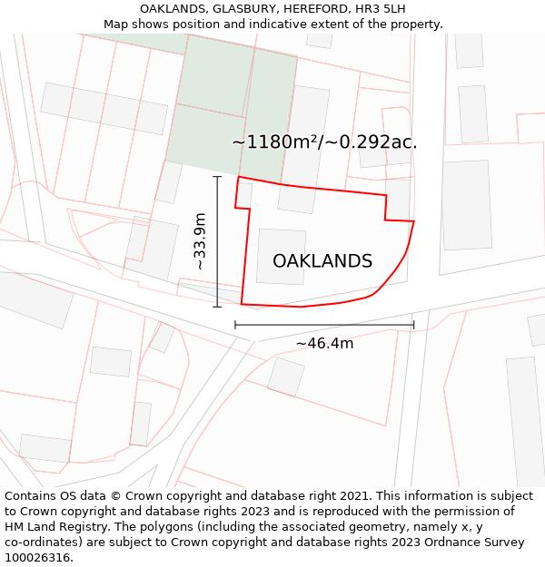 OAKLANDS, GLASBURY, HEREFORD, HR3 5LH: Plot and title map