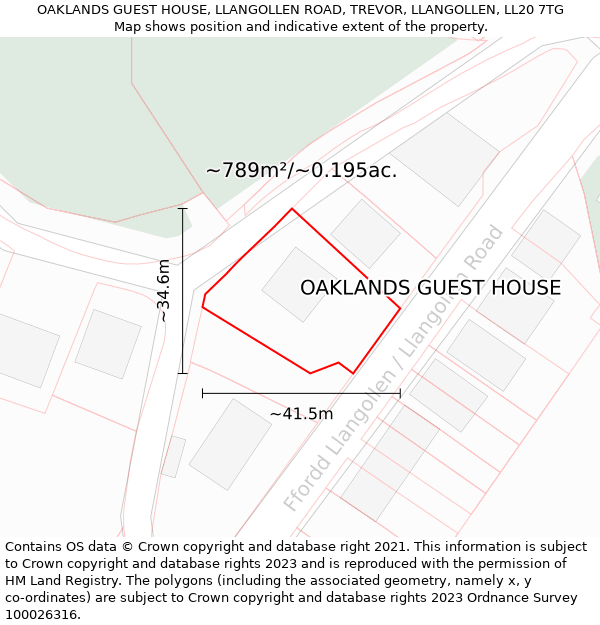 OAKLANDS GUEST HOUSE, LLANGOLLEN ROAD, TREVOR, LLANGOLLEN, LL20 7TG: Plot and title map