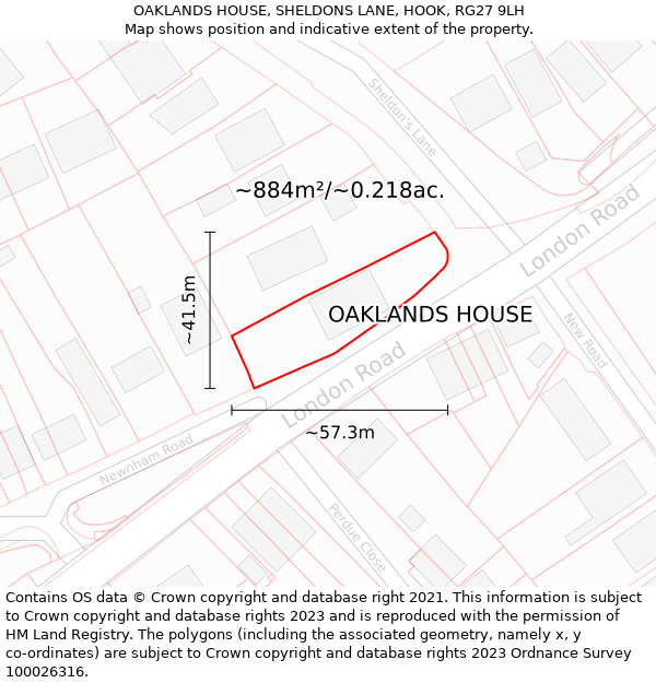 OAKLANDS HOUSE, SHELDONS LANE, HOOK, RG27 9LH: Plot and title map