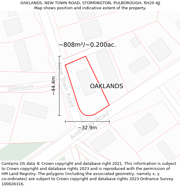 OAKLANDS, NEW TOWN ROAD, STORRINGTON, PULBOROUGH, RH20 4JJ: Plot and title map