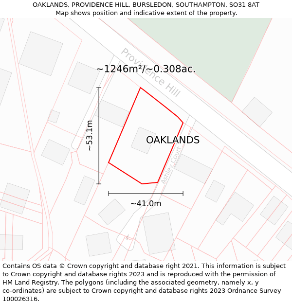 OAKLANDS, PROVIDENCE HILL, BURSLEDON, SOUTHAMPTON, SO31 8AT: Plot and title map