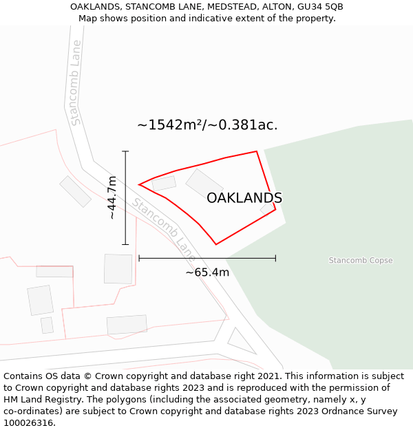 OAKLANDS, STANCOMB LANE, MEDSTEAD, ALTON, GU34 5QB: Plot and title map