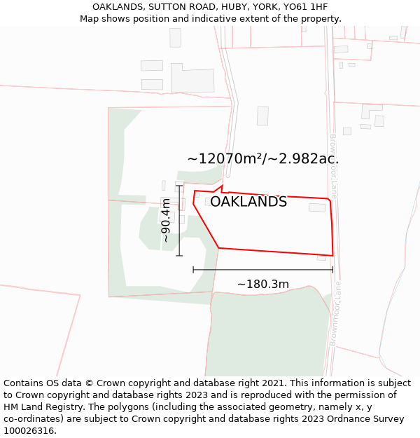 OAKLANDS, SUTTON ROAD, HUBY, YORK, YO61 1HF: Plot and title map