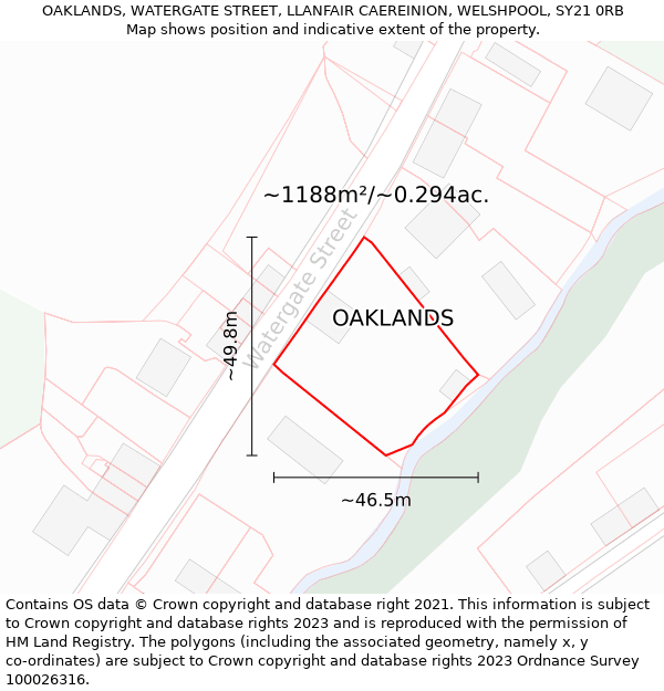 OAKLANDS, WATERGATE STREET, LLANFAIR CAEREINION, WELSHPOOL, SY21 0RB: Plot and title map