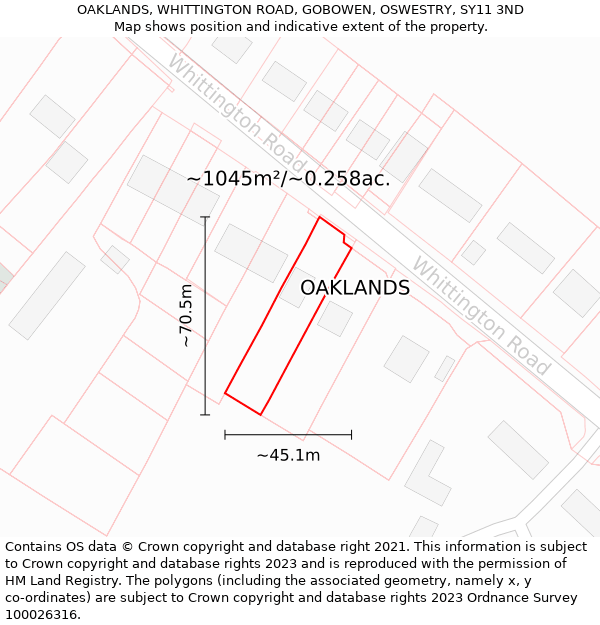 OAKLANDS, WHITTINGTON ROAD, GOBOWEN, OSWESTRY, SY11 3ND: Plot and title map