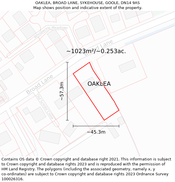 OAKLEA, BROAD LANE, SYKEHOUSE, GOOLE, DN14 9AS: Plot and title map