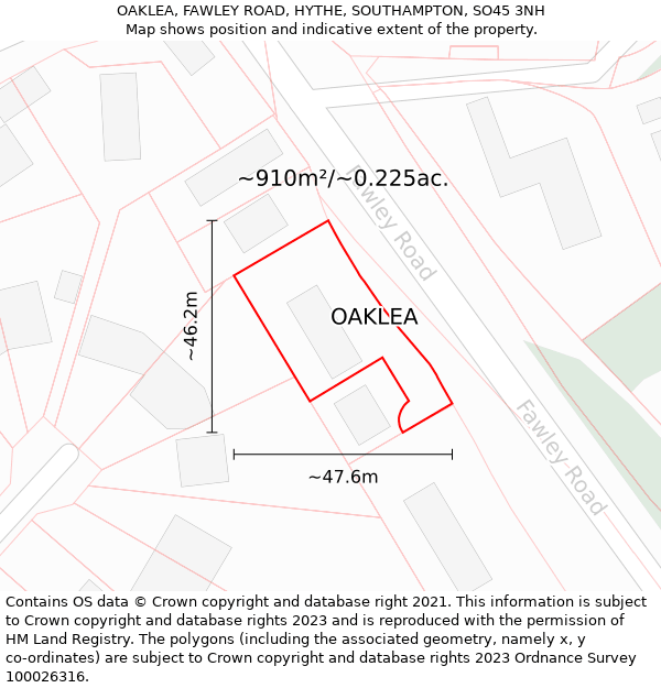 OAKLEA, FAWLEY ROAD, HYTHE, SOUTHAMPTON, SO45 3NH: Plot and title map