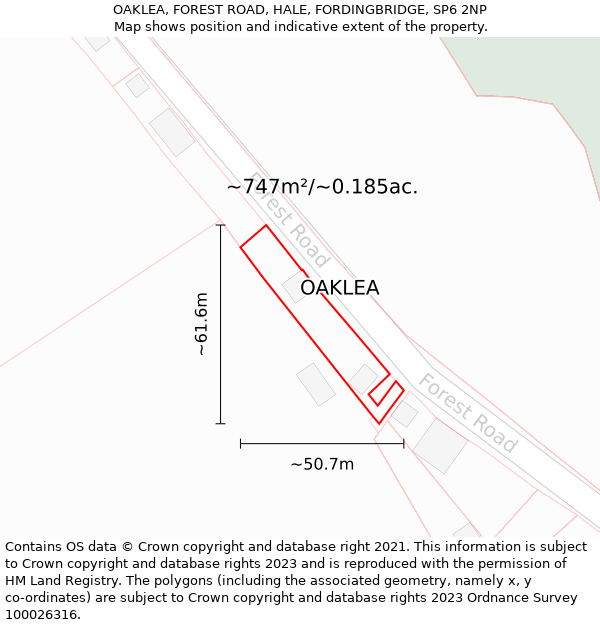 OAKLEA, FOREST ROAD, HALE, FORDINGBRIDGE, SP6 2NP: Plot and title map