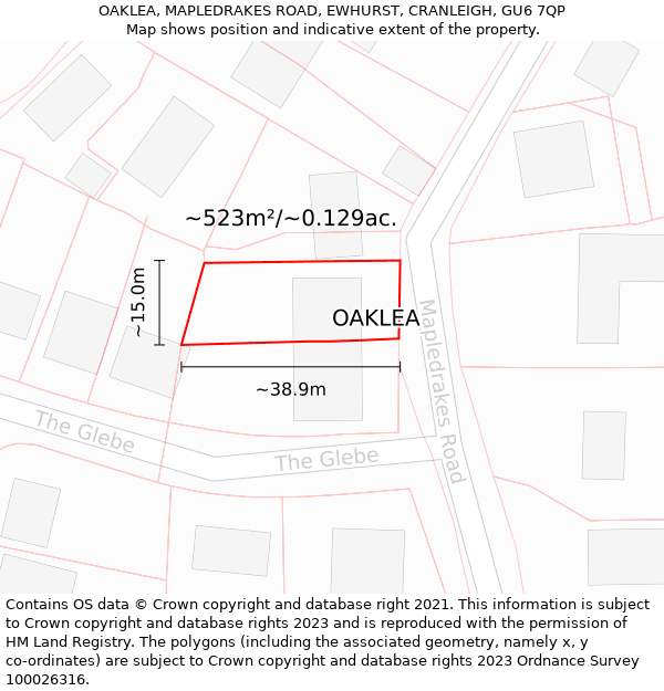 OAKLEA, MAPLEDRAKES ROAD, EWHURST, CRANLEIGH, GU6 7QP: Plot and title map