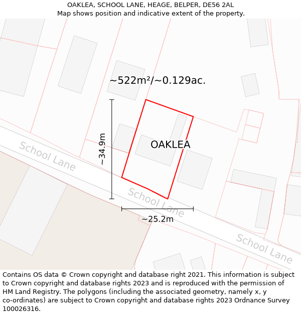 OAKLEA, SCHOOL LANE, HEAGE, BELPER, DE56 2AL: Plot and title map