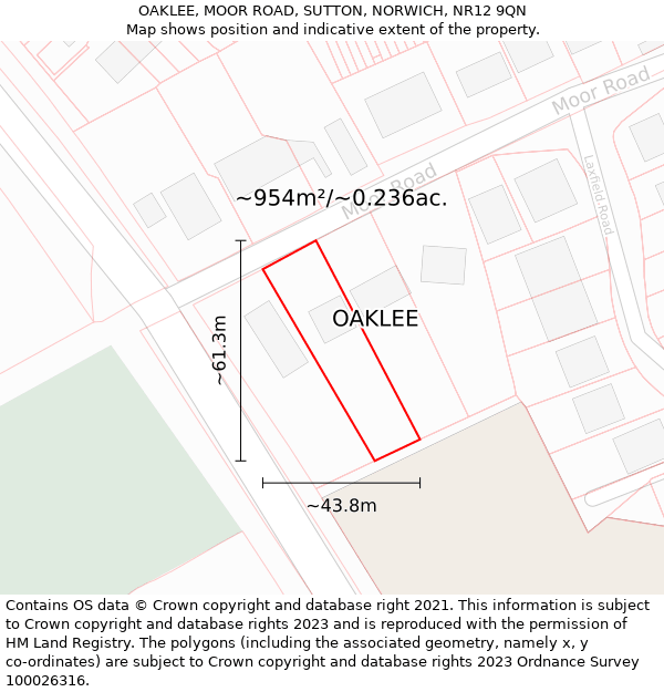 OAKLEE, MOOR ROAD, SUTTON, NORWICH, NR12 9QN: Plot and title map