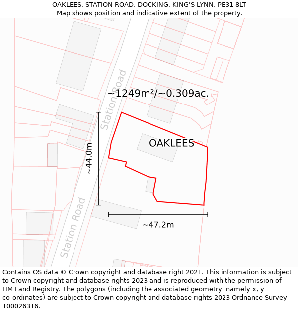 OAKLEES, STATION ROAD, DOCKING, KING'S LYNN, PE31 8LT: Plot and title map