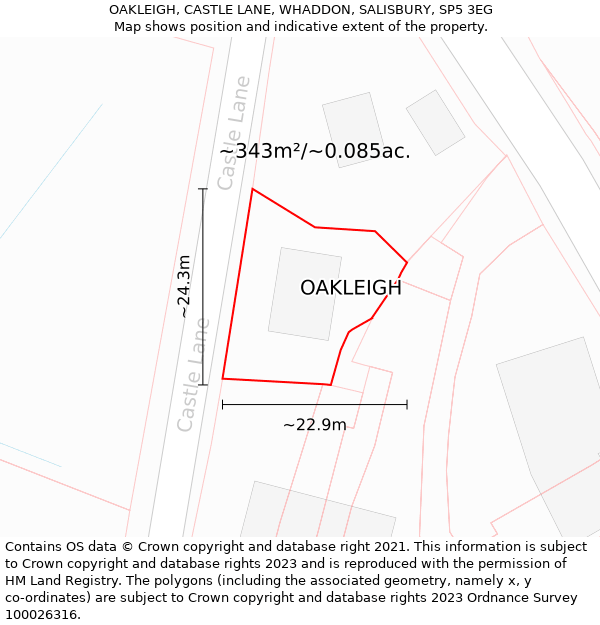 OAKLEIGH, CASTLE LANE, WHADDON, SALISBURY, SP5 3EG: Plot and title map