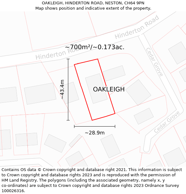 OAKLEIGH, HINDERTON ROAD, NESTON, CH64 9PN: Plot and title map