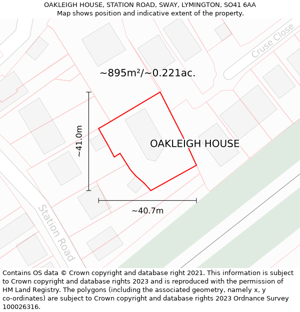 OAKLEIGH HOUSE, STATION ROAD, SWAY, LYMINGTON, SO41 6AA: Plot and title map