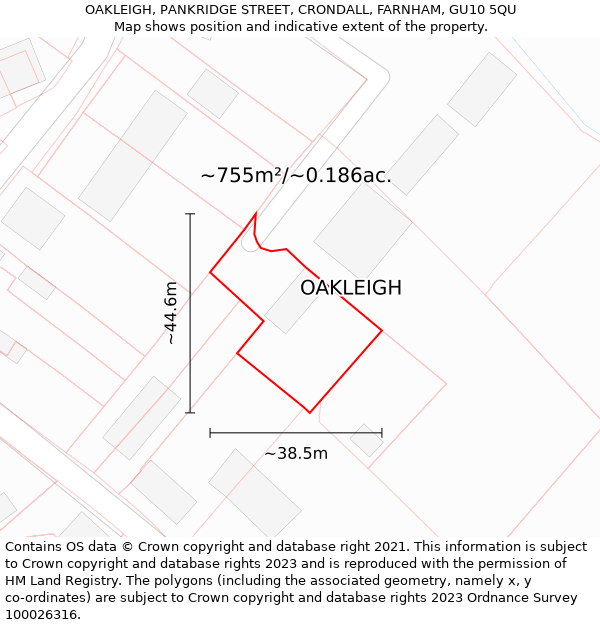 OAKLEIGH, PANKRIDGE STREET, CRONDALL, FARNHAM, GU10 5QU: Plot and title map