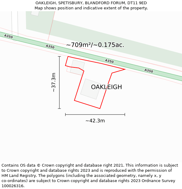 OAKLEIGH, SPETISBURY, BLANDFORD FORUM, DT11 9ED: Plot and title map