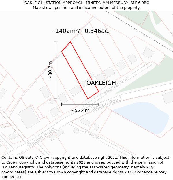 OAKLEIGH, STATION APPROACH, MINETY, MALMESBURY, SN16 9RG: Plot and title map