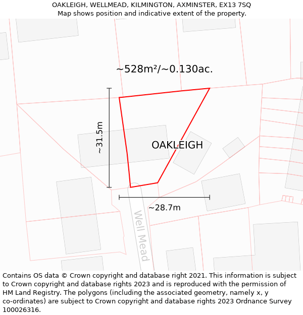 OAKLEIGH, WELLMEAD, KILMINGTON, AXMINSTER, EX13 7SQ: Plot and title map