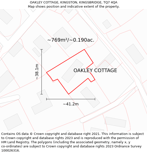 OAKLEY COTTAGE, KINGSTON, KINGSBRIDGE, TQ7 4QA: Plot and title map
