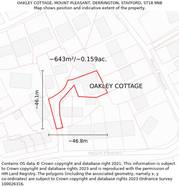 OAKLEY COTTAGE, MOUNT PLEASANT, DERRINGTON, STAFFORD, ST18 9NB: Plot and title map