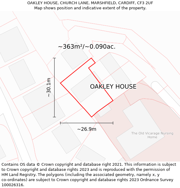 OAKLEY HOUSE, CHURCH LANE, MARSHFIELD, CARDIFF, CF3 2UF: Plot and title map